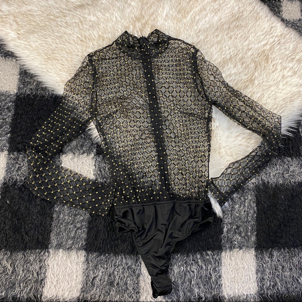 Vtg mesh bodysuit metallic dot xs sm
